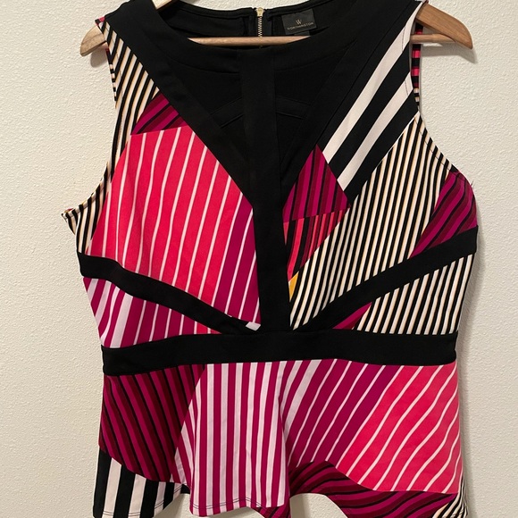 Worthington Womens Top XL Pink Black Striped Zipper In Back - Picture 1 of 6
